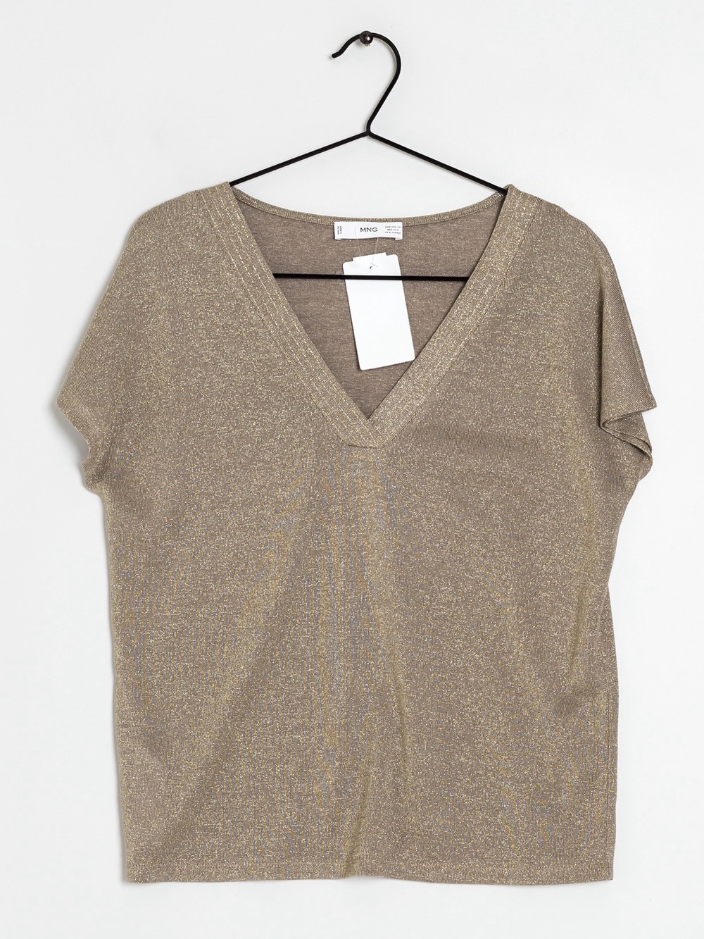 Mango Shimmery Taupe Gold V-Neck Short Sleeve Top